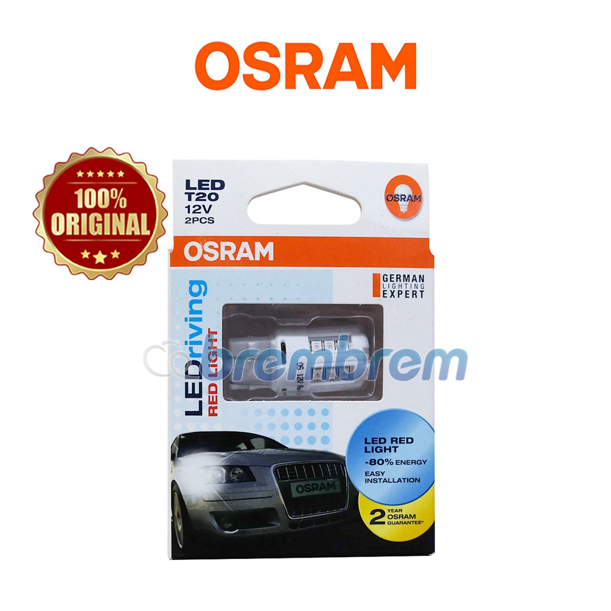 OSRAM RETROFIT T20 7715 RED (W21/5W) - LAMPU REM TANCEP LED MOBIL