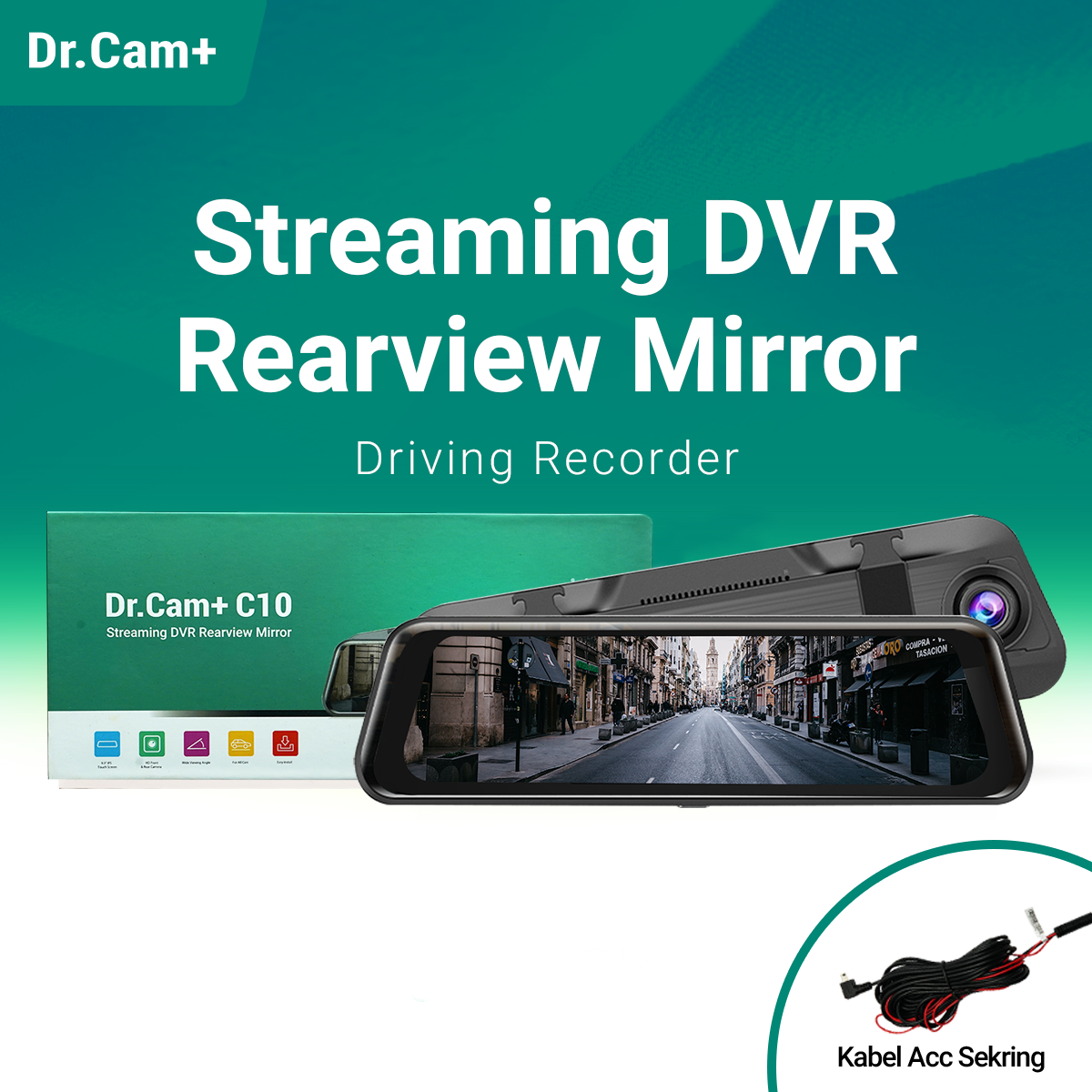 DR.Cam+ C10 Alpha Spion DVR Mobil 9.3" - Streaming Rear View Mirror